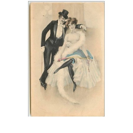 n°10067 - Carte Illustrateur - Couple - Femme seins nus