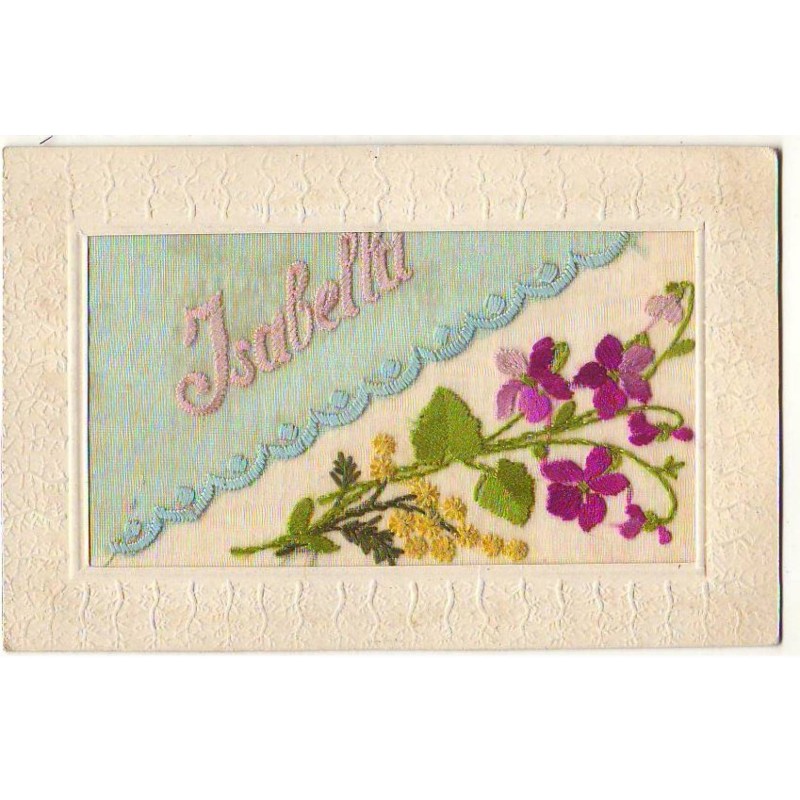 n°22153 - Carte Brodée - Isabella - Violettes et Mimosa - Prénom