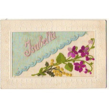n°22153 - Carte Brodée - Isabella - Violettes et Mimosa - Prénom