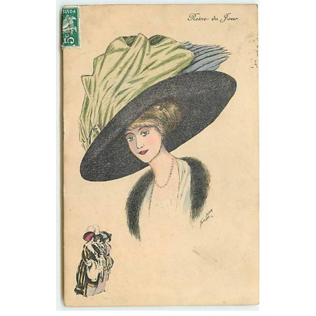 n°22160 - Xavier Sager - Reine du Jour - Jeune femme portant un très grand chapeau