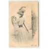 n°22172 - Jeune femme écrivant une carte postale en s'appuyant contre un mur - deltiology