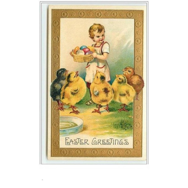 n°222 - Carte Gaufrée - Easter Greetings - Enfant et poussins
