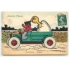 n°22309 - Illustrateur - MM Vienne n°566 - H.A.W. - Joyeuses Pâques - Chat rouge conduisant une voiture avec un poussin