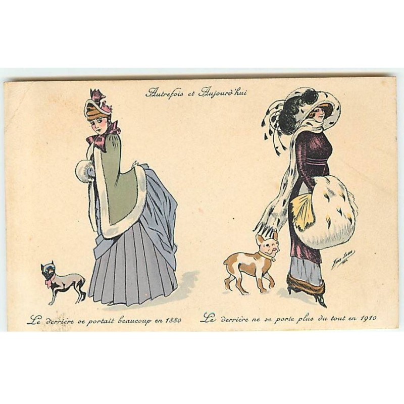 n°22312 - X. Sager - Autrefois et Aujourd'hui - Le derrière se portait .... du tout en 1910 - bouledogue français