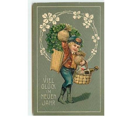 n°11444 - Carte Fantaisie Gaufrée - Enfant avec des sacs de pièces