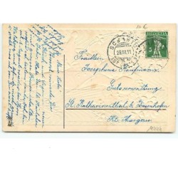 n°11444 - Carte Fantaisie Gaufrée - Enfant avec des sacs de pièces