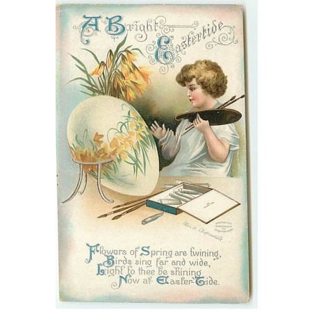n°22328 - Carte Gaufrée - A Bright Eastertide - E. Clapsaddle - Ange décorant un oeuf