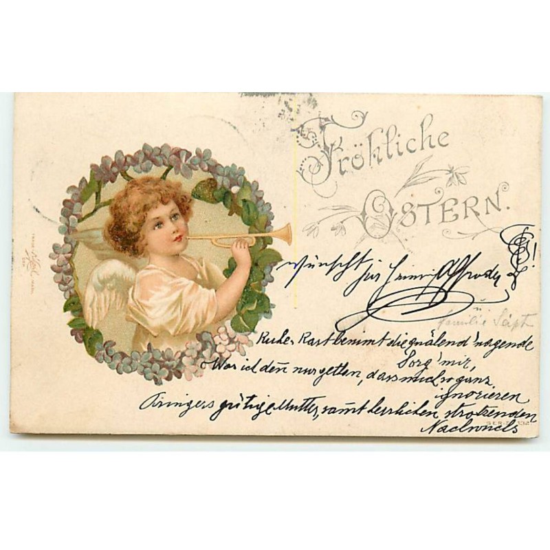 n°22330 - Fröhliche Ostern - Clapsaddle - Ange soufflant dans une trompette