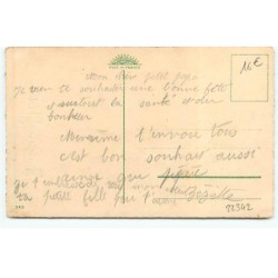 n°22342 - Bonne Fête - Fillette portant un paquet et un panier rempli de fleurs - bouledogue français