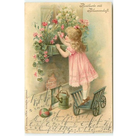 n°22344 - Postkarte mit Blumenduft - Fillette sentant des fleurs