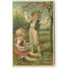 n°22349 - Carte Gaufrée - Herzlichen Glückwunsch zum Gaburtstage - Couple d'enfant sous un arbre fleuri