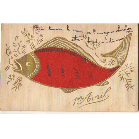 n°22351 - Carte Fantaisie - 1er Avril - Poisson - Tissu et Paillettes