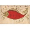 n°22351 - Carte Fantaisie - 1er Avril - Poisson - Tissu et Paillettes