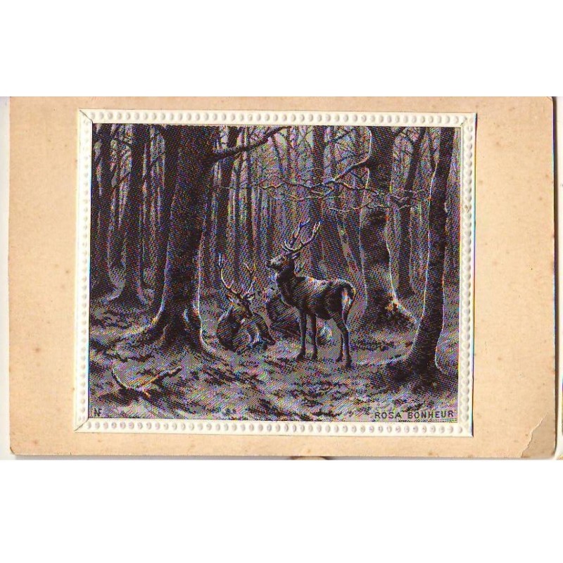 n°22352 - Carte Tissée Soie - Rosa Bonheur - Cerfs dans un bois