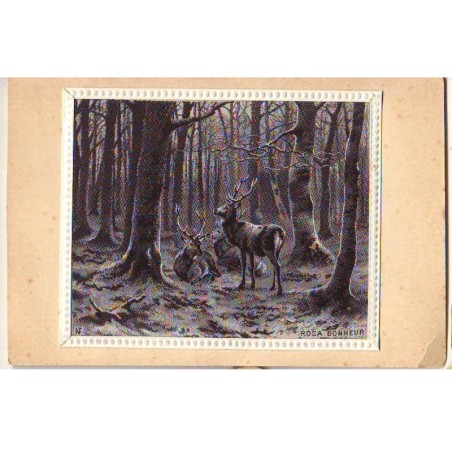 n°22352 - Carte Tissée Soie - Rosa Bonheur - Cerfs dans un bois