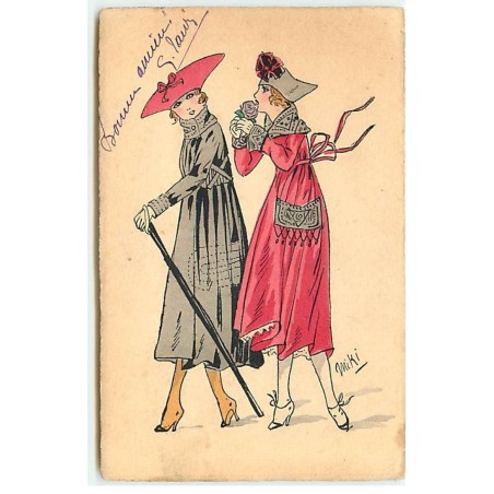 n°22366 - Miki - Deux jeunes femmes, l'une avec une canne - Mode