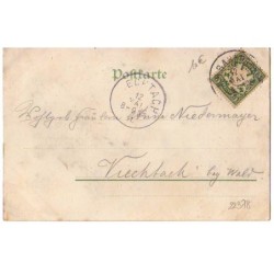 n°22378 - Carte avec Paillettes imitation bois - Fillette au milieu d'une lyre décorée de myosotis