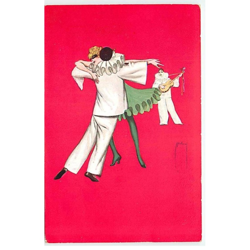 n°22412 - Illustrateur - Pierrot dansant avec Colombine