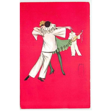 n°22412 - Illustrateur - Pierrot dansant avec Colombine