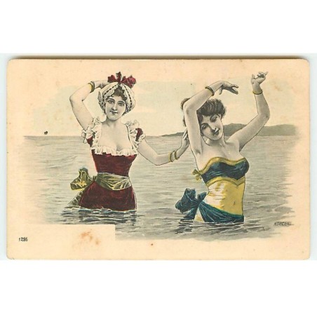 n°22423 - Illustrateur - A. Torello - Deux jeunes femmes dans l'eau - Baigneuse