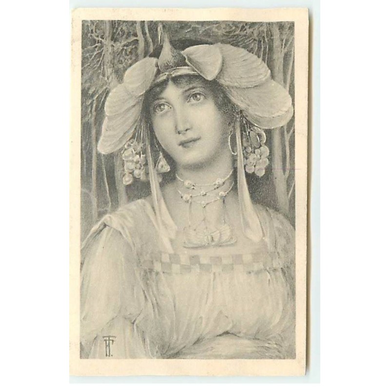 n°22425 - Art Nouveau - MM Vienne - Jeune femme portant une coiffe en forme d'un oiseau