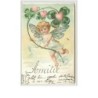 n°2243 - Carte Gaufrée - Amitié - Angelot trèfle et coeurs - Strasses