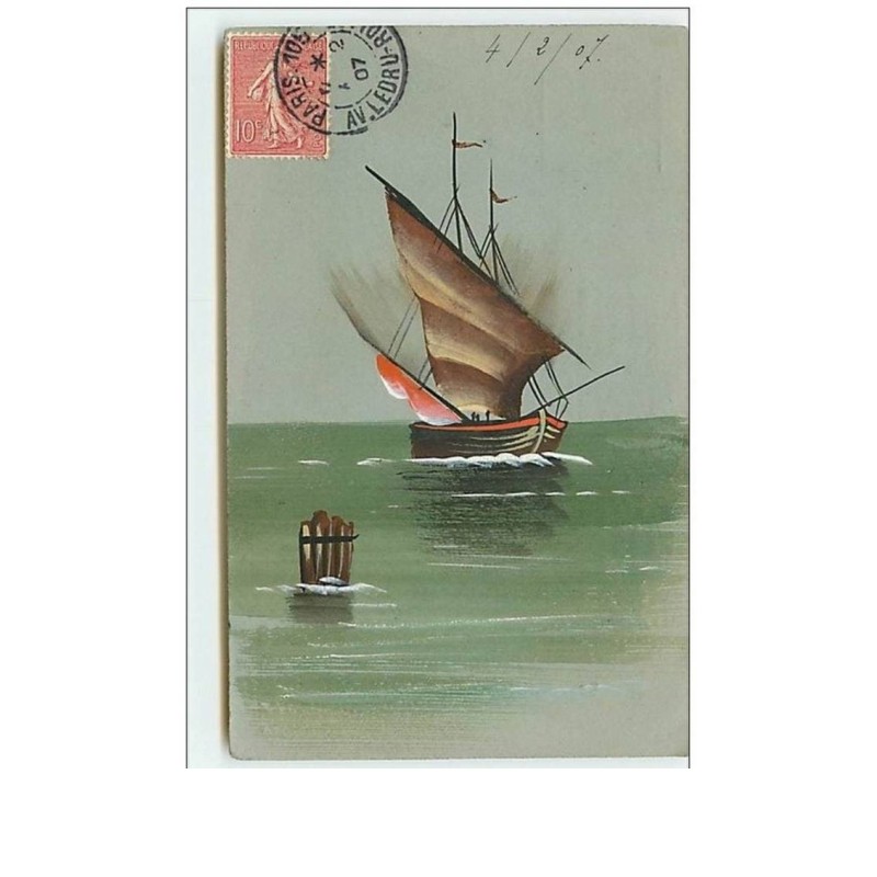 n°10068 - Carte Fantaisie peinte à la main - Voilier