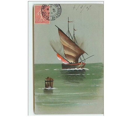 n°10068 - Carte Fantaisie peinte à la main - Voilier