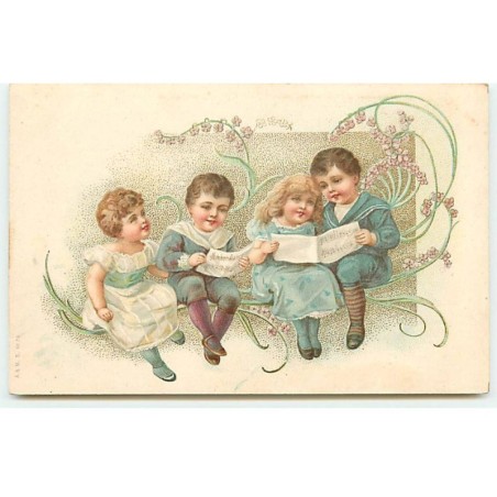 n°22443 - A & MB n°76 - Fantaisie - Couple de jeunes enfants lisant des partitions