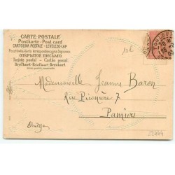 n°22444 - Carte Gaufrée - Clapsaddle - Femme jouant de la harpe au milieu d'une étoile