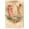 n°22450 - Postkarte mit Veilchenduft - Clapsaddle - Jeune couple d'elfes dansant au-dessus de violettes