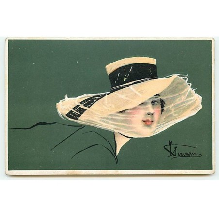 n°22458 - Illustrateur - Jeune femme portant un chapeau avec une voilette