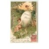 n°11486 - Carte Fantaisie Gaufrée - Joyeuses Pâques - Jeune fille dormant près d'un oeuf