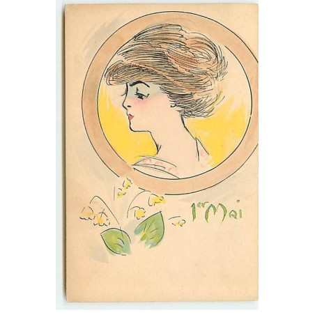 n°22463 - Fantaisie - 1er Mai - Portrait d'une jeune femme dans un médaillon