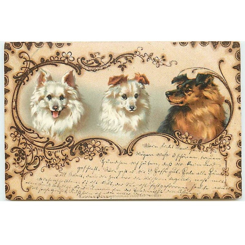 n°22470 - Carte imitation bois - Trois petits chiens
