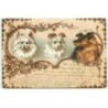 n°22470 - Carte imitation bois - Trois petits chiens