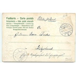 n°22475 - Carte Gaufrée - Fröhliche Weihnachten - Ange assis sur une branche de sapin jouant du violon