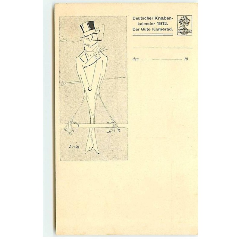 n°22496 - Oiseau habillé, portant un haut de forme et fumant - JAS - Deutscher Knaben-kalender 1912