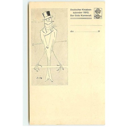 n°22496 - Oiseau habillé, portant un haut de forme et fumant - JAS - Deutscher Knaben-kalender 1912