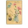 n°11489 - Carte Fantaisie Gaufrée - Bonne Année - Fillette portant des oeillets