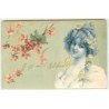 n°22511 - Carte Gaufrée - Une Jeune Femme portant dans les cheveux une couronne de roses