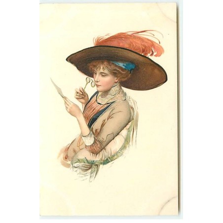 n°22513 - Illustrateur - MM Vienne n°636 - Jeune femme lisant un mot à l'aide de lunette lorgnon