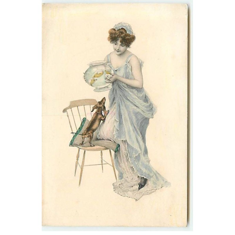 n°22514 - Illustrateur - MM Vienne n°637 - Jeune femme portant un aquarium, près d'un teckel