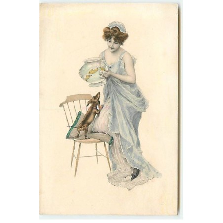 n°22514 - Illustrateur - MM Vienne n°637 - Jeune femme portant un aquarium, près d'un teckel