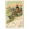 n°22521 - Carte Gaufrée - Pentecôte - Fröhliche Pfingsten - Famille de Hannetons humanisés en randonneurs