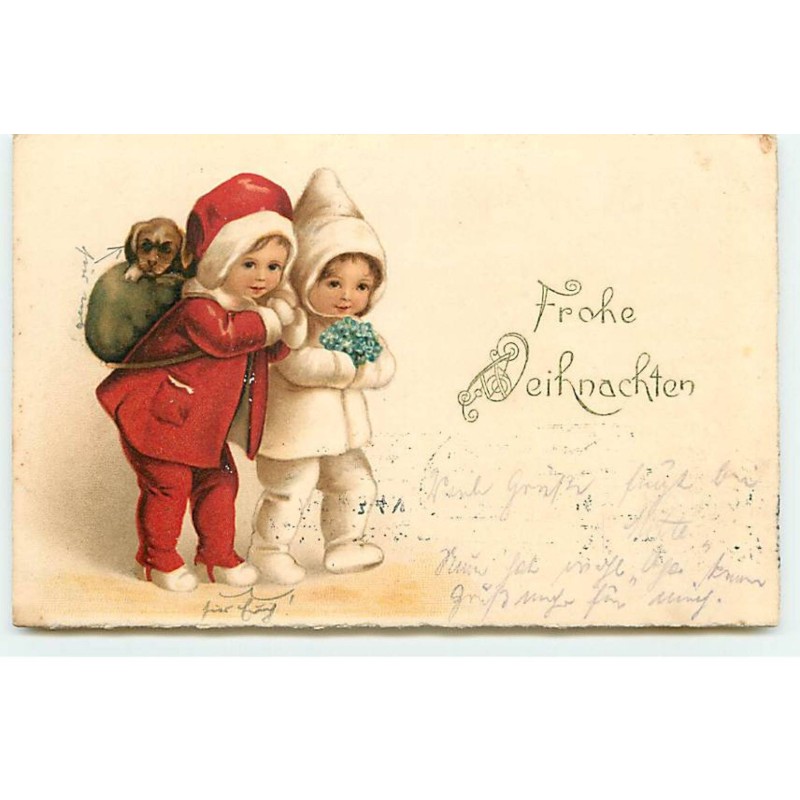 n°22532 - Clapsaddle - Frohe Weihnachten - Enfants, l'un portant un teckel dans le dos