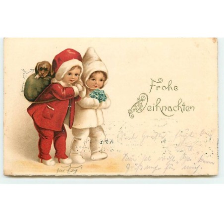 n°22532 - Clapsaddle - Frohe Weihnachten - Enfants, l'un portant un teckel dans le dos