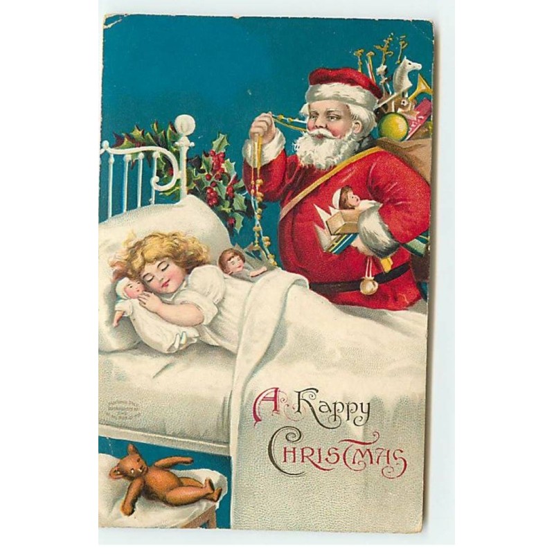 n°22536 - Carte Gaufrée - Clapsaddle - A Happy Christmas - Père Noël - Poupée - Teddy Bear