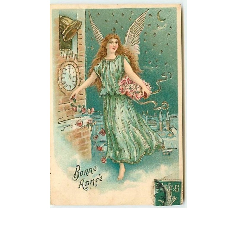 n°11494 - Carte Fantaisie - Bonne Année - Ange gardien près d'un clocher