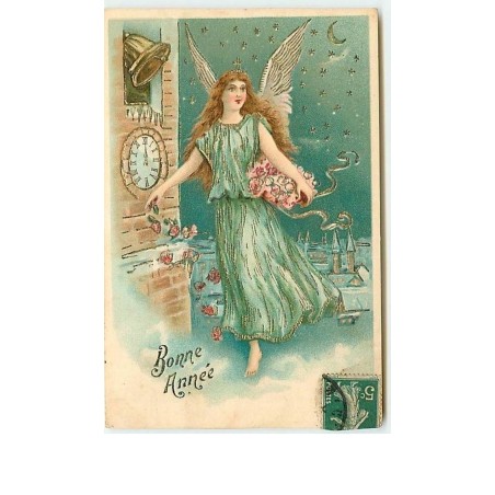n°11494 - Carte Fantaisie - Bonne Année - Ange gardien près d'un clocher